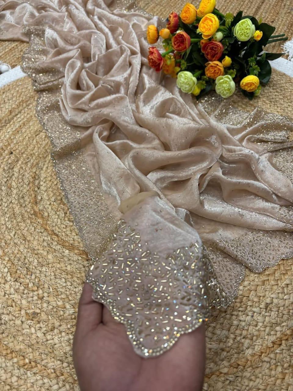 Fendi Space Silk Saree with All-Over Jarkan Work