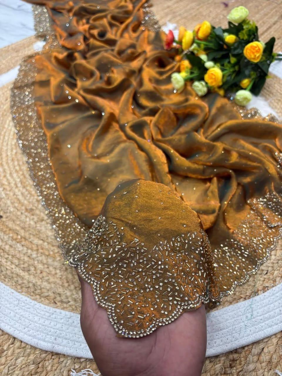 Fendi Space Silk Saree with All-Over Jarkan Work