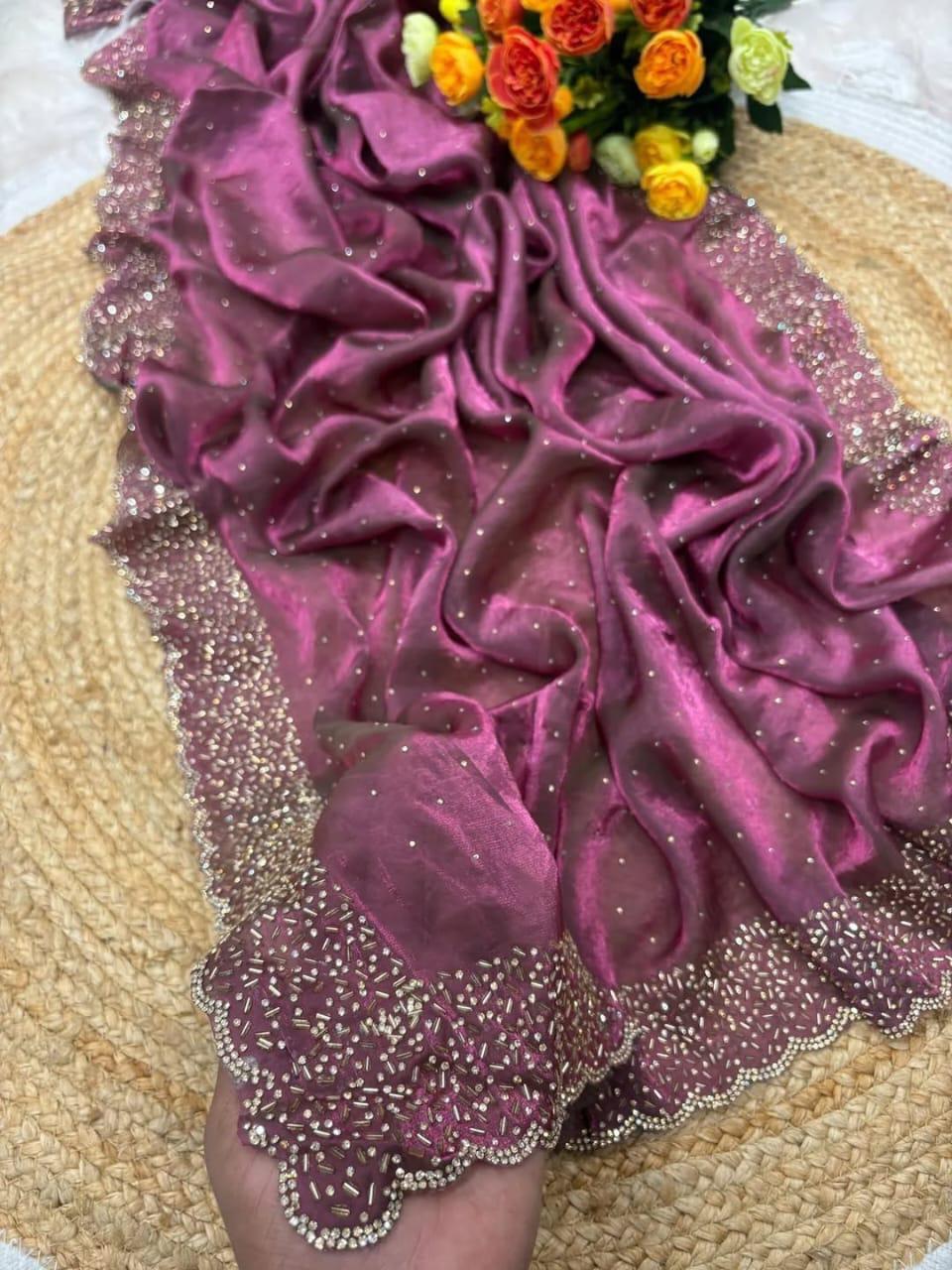 Fendi Space Silk Saree with All-Over Jarkan Work