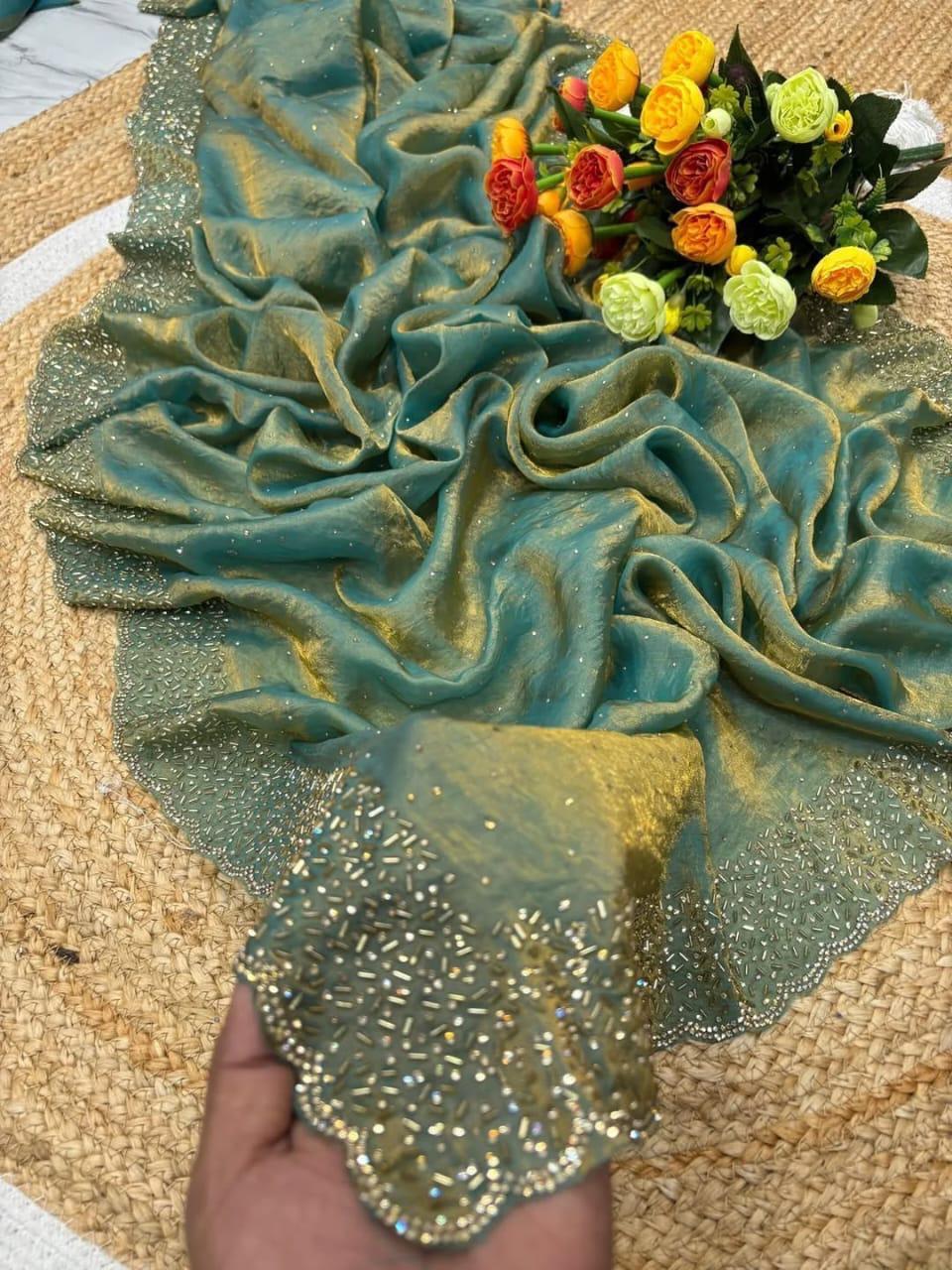 Fendi Space Silk Saree with All-Over Jarkan Work