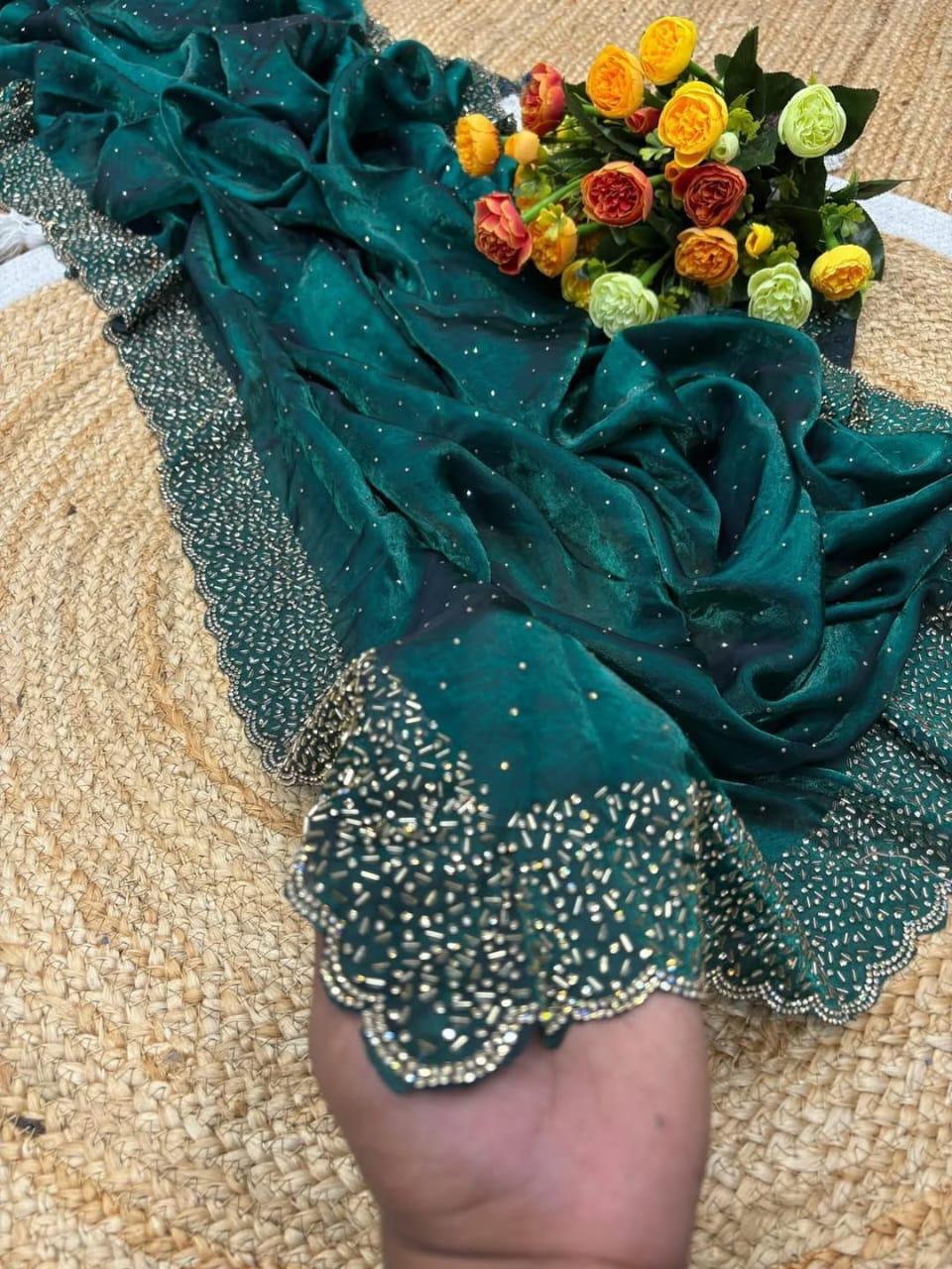 Fendi Space Silk Saree with All-Over Jarkan Work