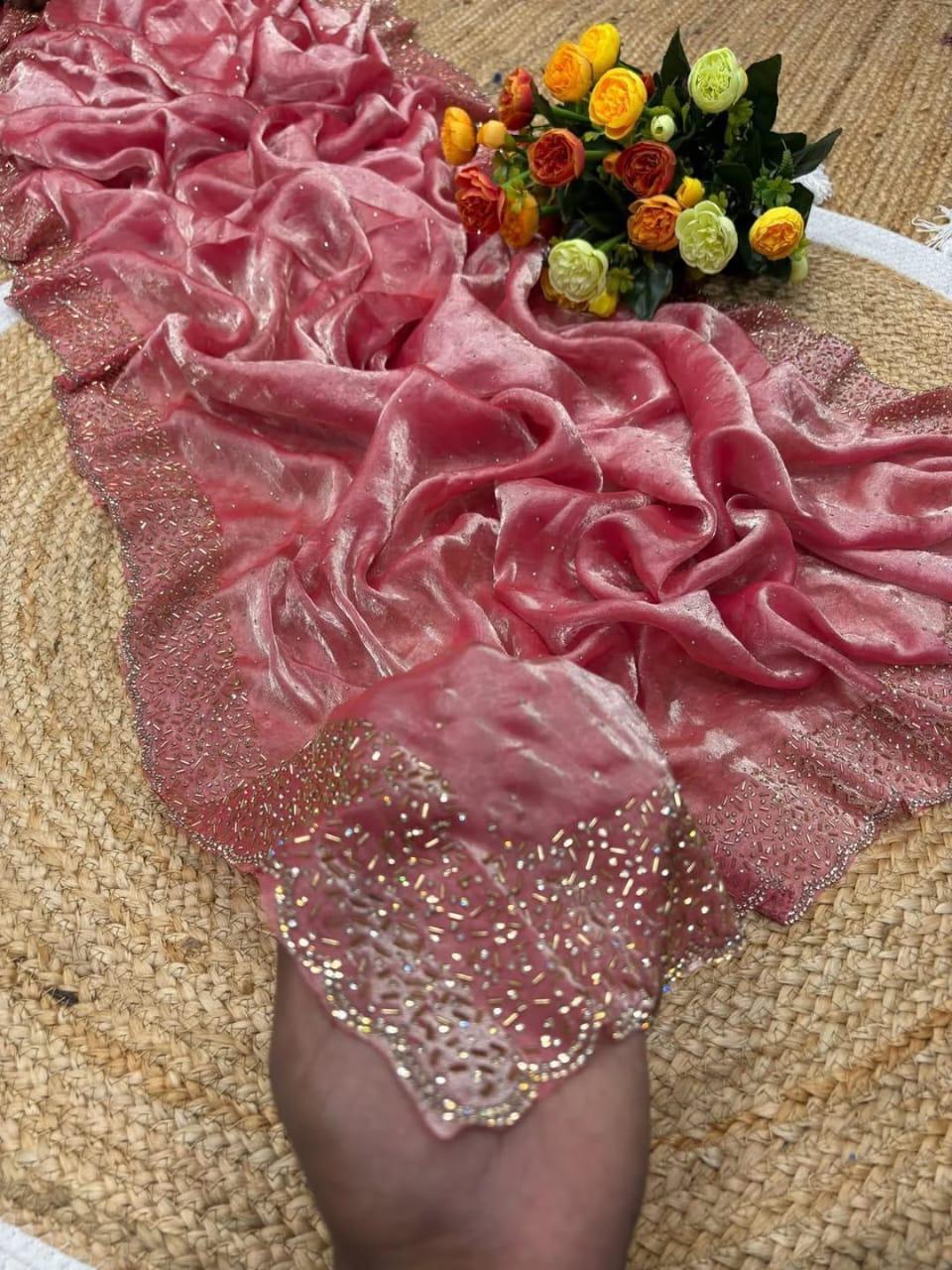 Fendi Space Silk Saree with All-Over Jarkan Work