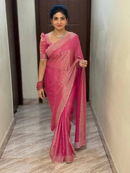 Fendi Space Silk Saree with All-Over Jarkan Work